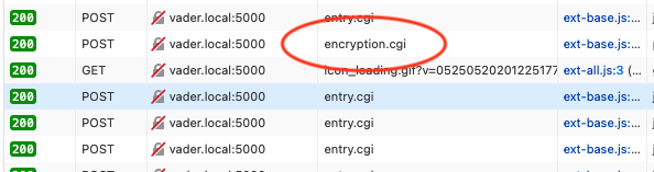 Firefox devtools screenshot, showing a request to an ominously-named 'encryption.cgi'