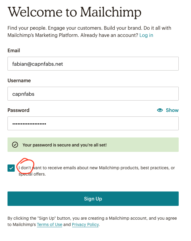 Mailchimp&rsquo;s signup form. SNEAKY.
