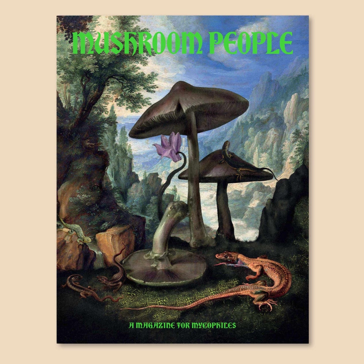 The cover of a magazine titled 'Mushroom people'