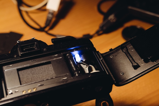 LED light in the camera film compartment