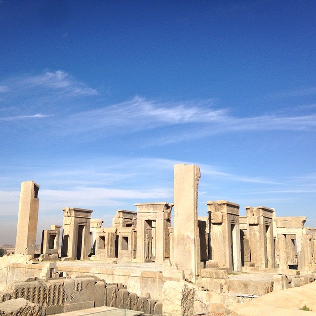 Persepolis - an enormous palace complex where each king tried to one-up the last in grandeur. Then Alexander came through and burned the whole thing around 500 BC. The style of the time was all-wooden buildings with a stone archway for each door, and so for this palace that&rsquo;s all that&rsquo;s left