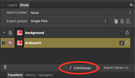 Continuous Export Setting in Affinity Designer
