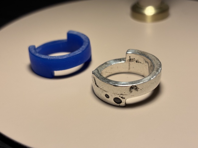 Finished product next to the wax original. It&rsquo;s very heavy but I have strong piano fingers 💪