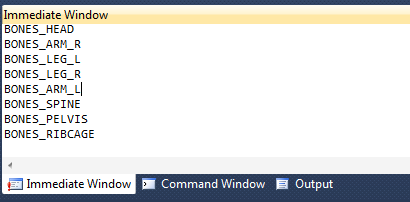 A readout of bone names from the Intermediate Window
