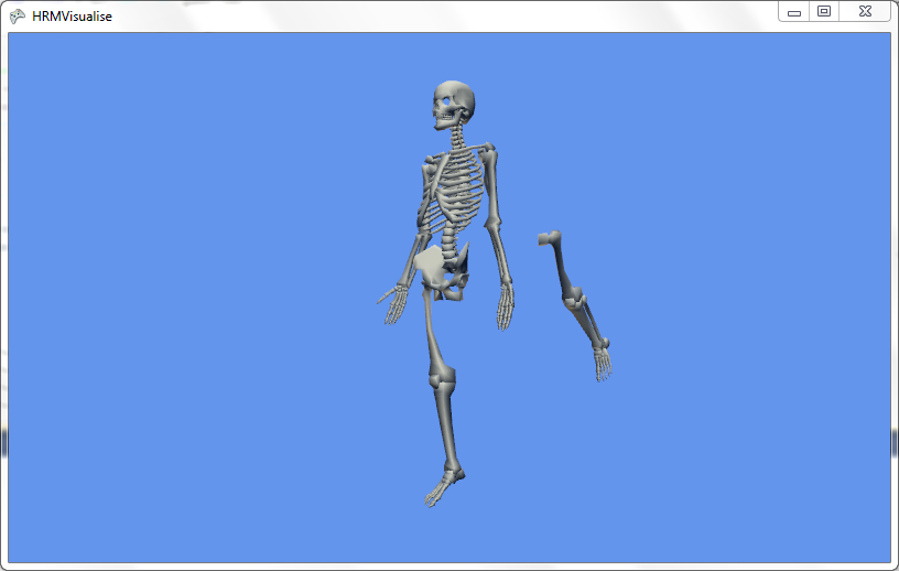 A skeleton with a leg floating in space