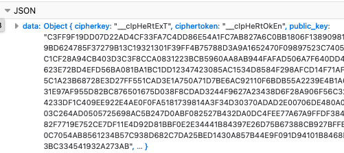 Firefox devtools screenshot, showing huge blob of base16-encoded public-key